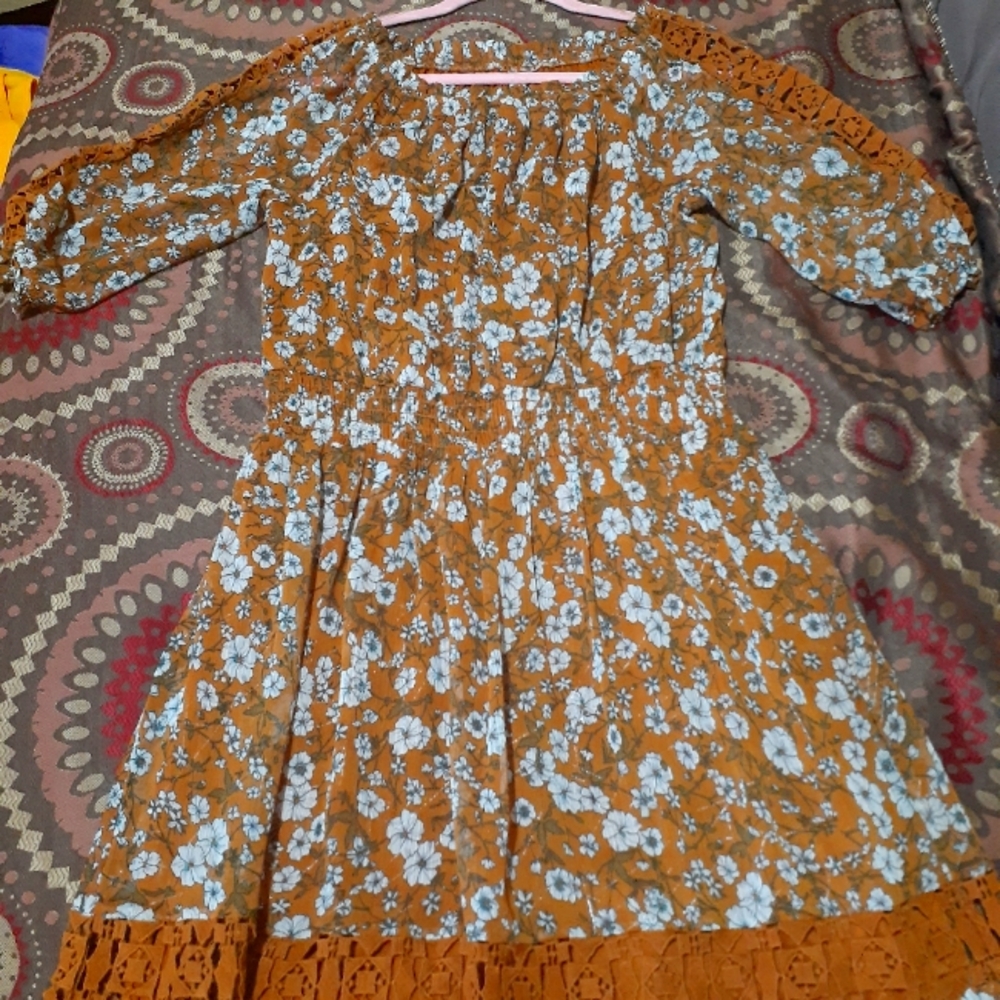 Cognac Floral Summer Dress - Picture 1 of 1